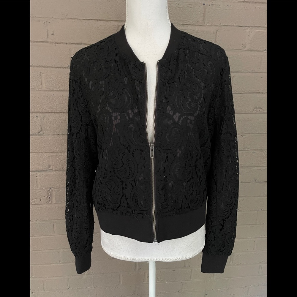 Cupcakes and Cashmere Black Lace Bomber Jacket S